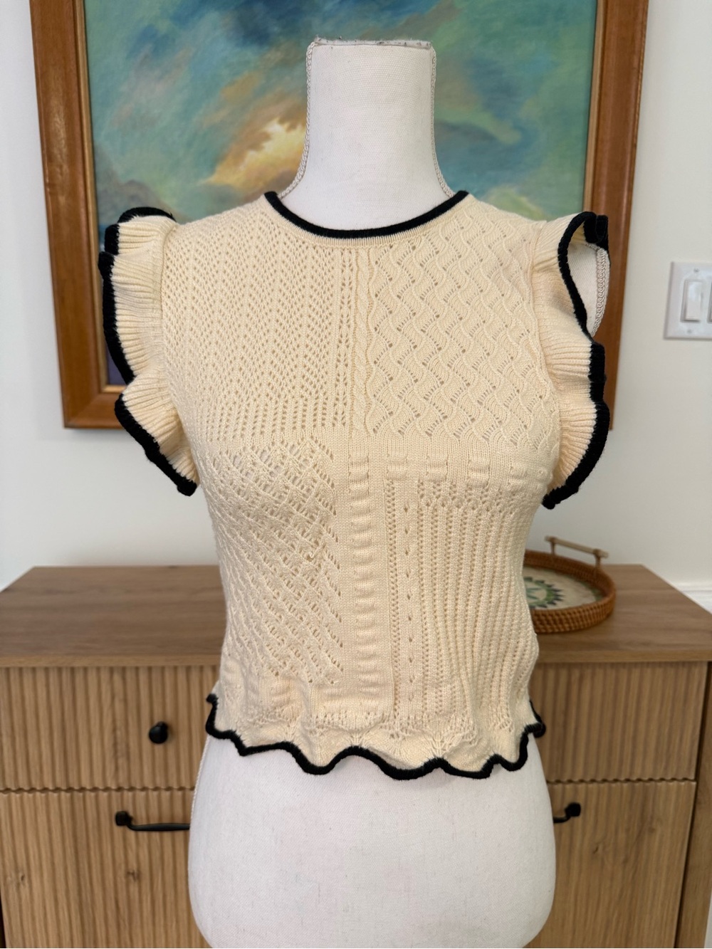 Cream Ruffle-Trim Knit Top - Picture 2 of 4